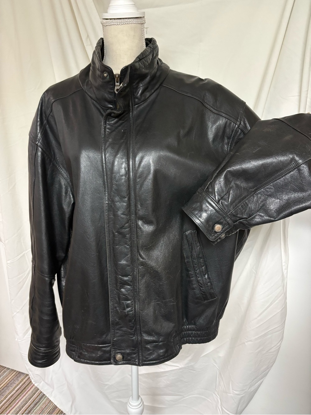 Members Only Black Leather Bomber Jacket